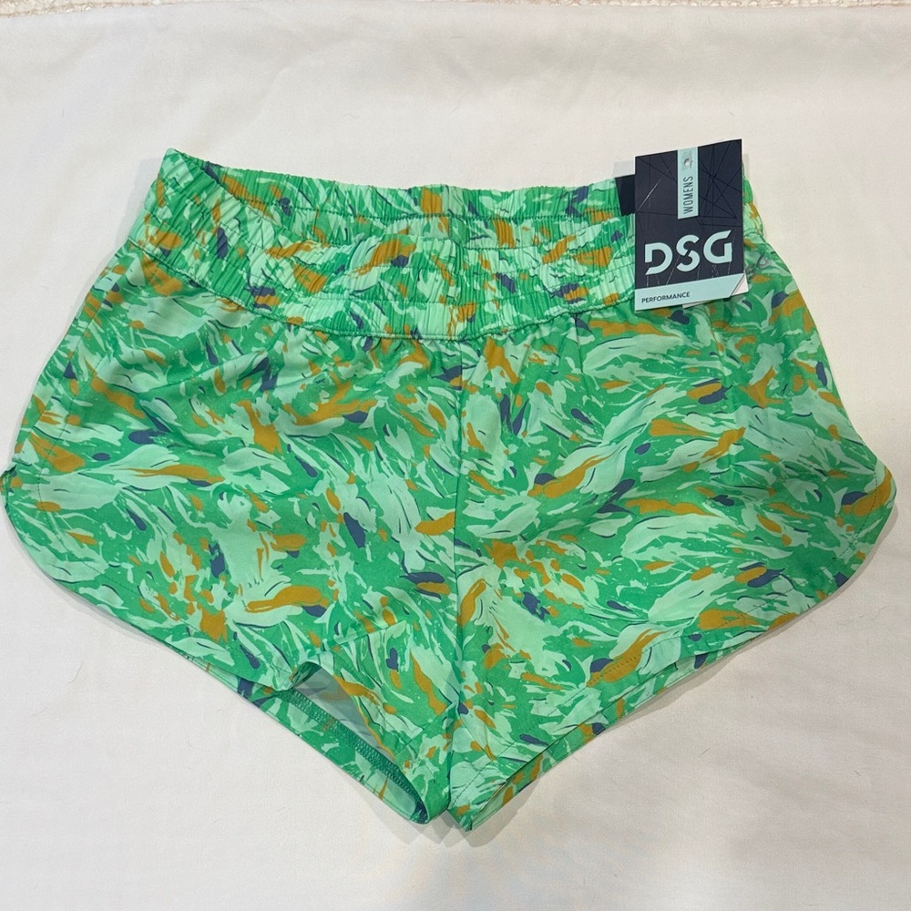 DSG Women's Athletic Shorts with Green and Orange Pattern